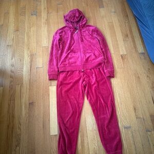 Red Velour Hoodie and Pants Set